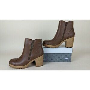 Sun Stone Rowaan Platform Booties Womens 5.5 M Brown Block Heels Boots Shoes NWB